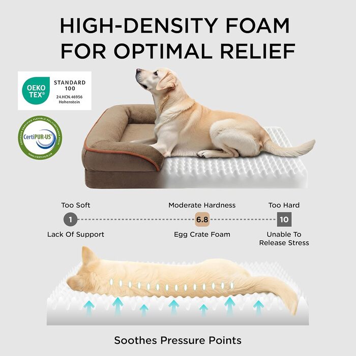 Ортопедичне ліжко для собак BEDSURE - 106x80 см. М'яке ліжко-софа для великих собак з ефектом пам'яті, антиковзаюче, миється