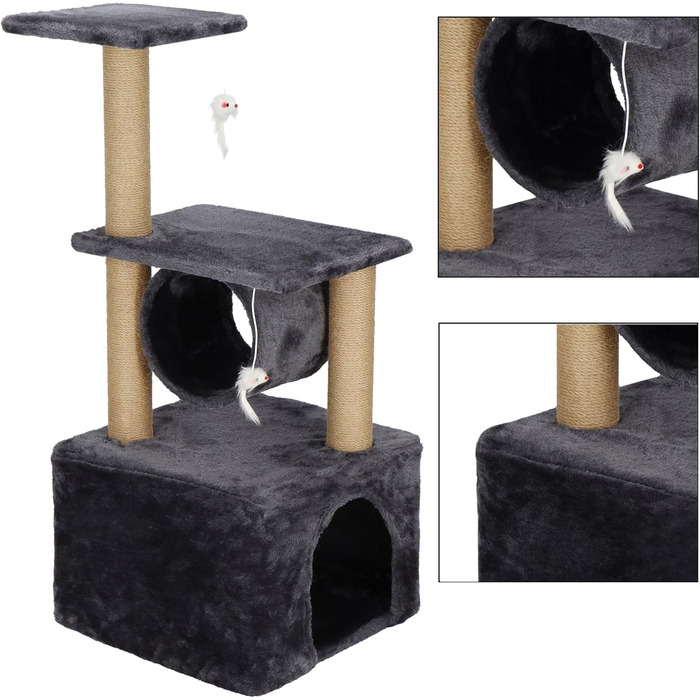 Котячий будиночок SPRINGOS з когтеточкою, лежаком та регульованою висотою, 245 см, сірий (62 см)