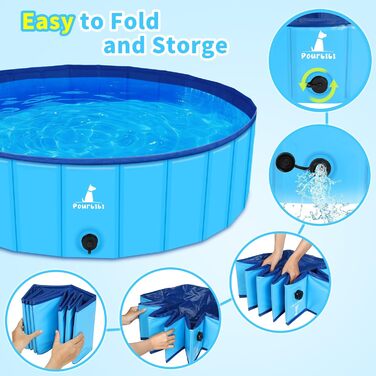 Басейн для собак Pourbibi, 160 x 30 см, розкладний, з ПВХ, антиковзаюча поверхня