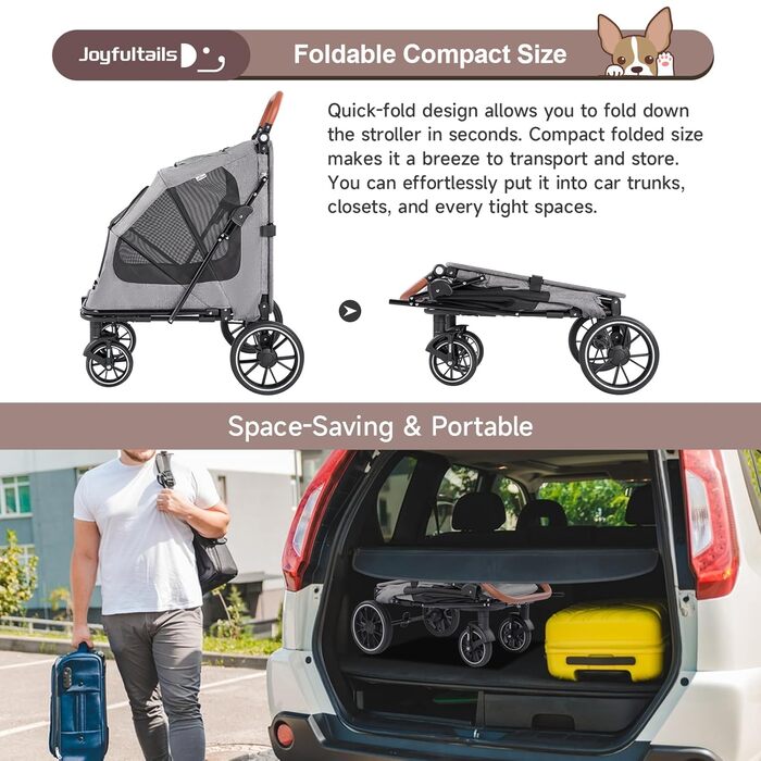 Візок для собак до 50 кг, складний, для великих та середніх собак, візок для котів, вантажний візок для собак з 4 колесами, регульована ручка