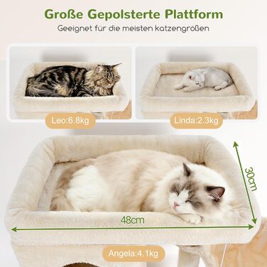 Дерев'яний комплекс для котів Globlazer з 3 будиночками, 5 сизалевими стовпчиками, платформою та іграшками, 168 см, бежевий