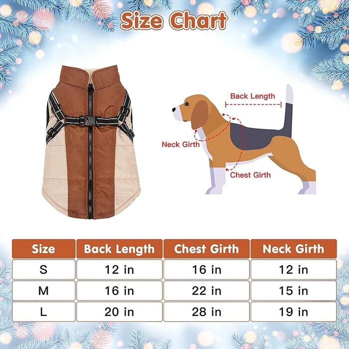 Зимовий теплий куртка для собак, водонепроникний та вітронепроникний, для середніх та великих собак, Khaki, S