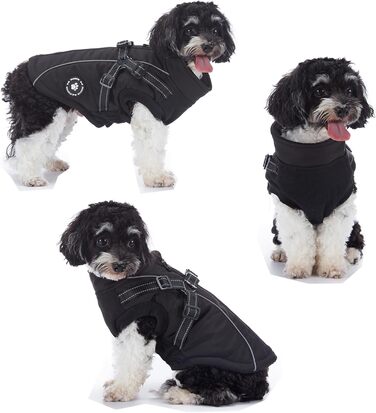 Зимовий теплий одяг для собак YRRYGMN: куртка з відбиваючими елементами, жилет для холодної погоди, для собак маленьких та середніх порід (L, сині крапки), чорний, S: обхват грудей 34-37 см