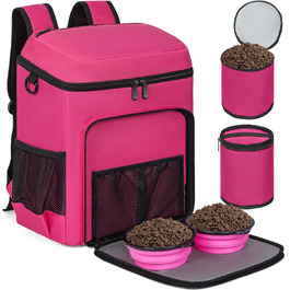 ANILD Рюкзак для собак, сумка для подорожей, TSA-сертифікована, з 2 мисками, органайзером, для походів, кемпінгу, рожевий