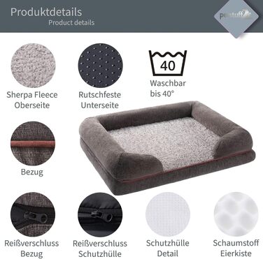 Ортопедичне собаче ліжко з знімним та пральним чохлом, неслизьке, темно-сірий колір, розмір L (106x80x18 см)