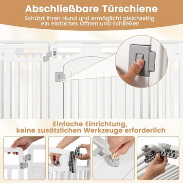 Лягувачка для цуценят COSTWAY, 8 панелей, розкладна, з дверцятами та фіксаторами, 80 см, для собак, пластикова, біла