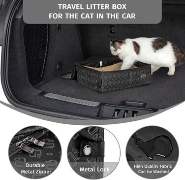Портативний туалет для котів Petsfit - дорожній, складаний, легкий у чищенні (40x30x12 см, чорний з візерунком)