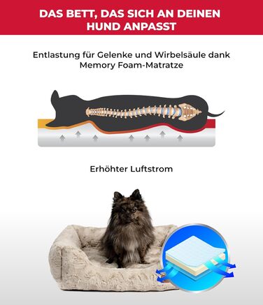 Ортопедичне ліжко для собак Deluxe Exklusiv S (60x75 см) з Memory Foam, антиковзаючою основою, можливостю прання, колір пісок, Made in Germany
