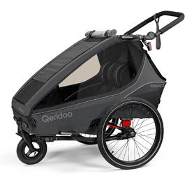Qeridoo Kidgoo 2 Steel Grey: Причіп для велосипеда 2 дітей з амортизацією та системою ARS | Дитяча коляска-причіп | Складаний дитячий причіп-візок | Qeridoo