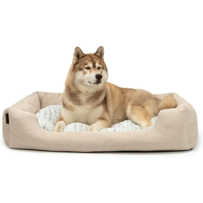 Кругле ліжко для собак та котів Lionto з м'яким зміненим подушками, комфортне та затишне, бежеве, 110x80 см