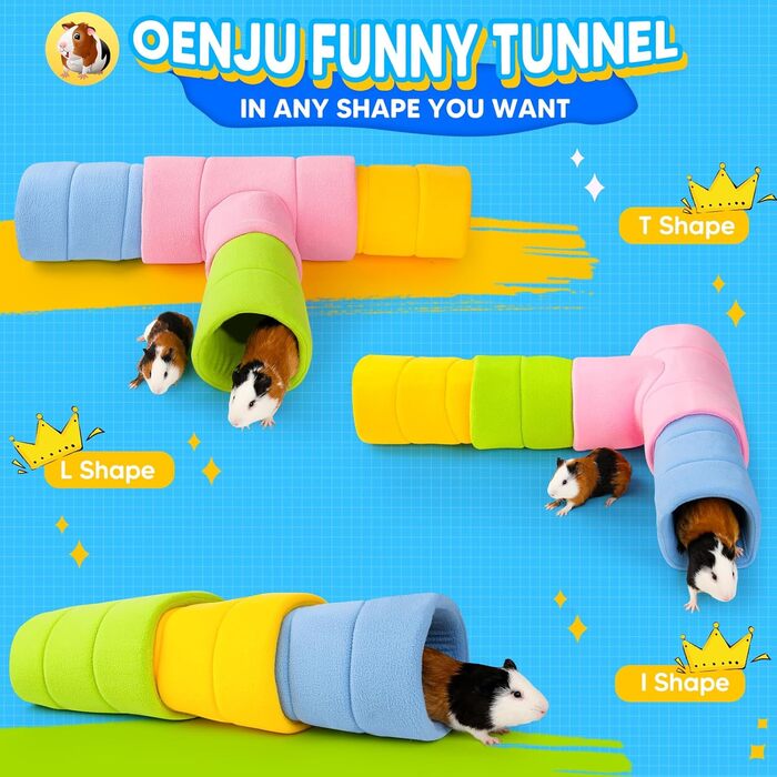 Туннель для морських свинок ONEJU, 2-сторонній, для гри та відпочинку, миється, з блискавкою, для зберігання, кольоровий