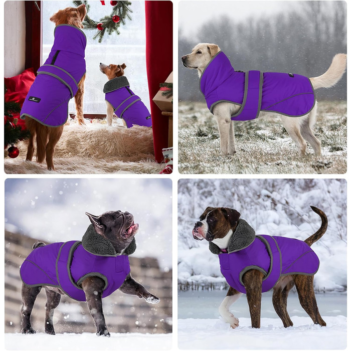 Зимовий теплий пуловер для собак Dogchee з флісовим коміром, куртка для собак, одяг для тварин, світловідбиваюча підкладка з флісу, теплий одяг для маленьких, середніх та великих собак, розмір XXXL (обхват грудей 88-113 см, довжина спини 70 см), фіолетови
