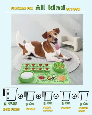 Силіконовий килимок проти протікання та миска для повільного годування собак та котів - килимок-нюхалка з присосками для собак та котів - повільне годування, тренування нюху, складаний портативний миска для корму (Зелений)