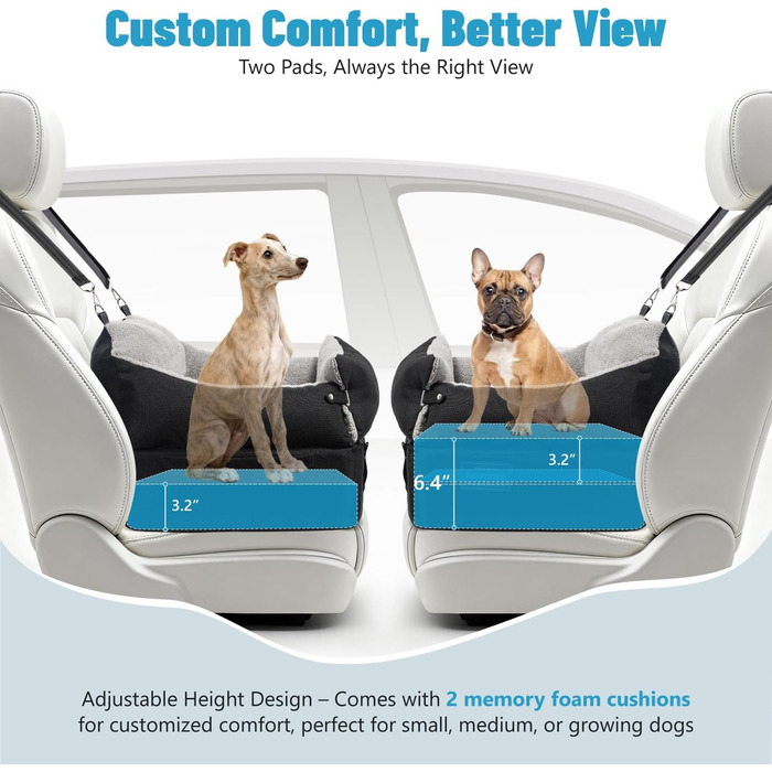 Автокрісло для собак EASTBLUE Medium, чорний/сірий, для собак до 15.9 кг, з пам'яті піною, безпечним ременем та 2 подушками