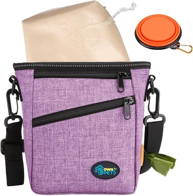 Сумка для ласощів Ownpets для собак, навчальна сумка, сумка для печива, мішок для відходів, складаний миска, регульований ремінь, поясний ремінь та кліп, (фіолетовий)
