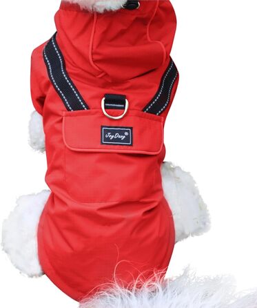 Преміум дощовик для собак з капюшоном, розмір S (Small), червоний. Дощовик для маленьких собак, для активного відпочинку, водонепроникний, з кишенями.