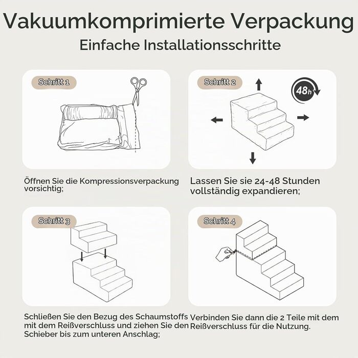 Сходи для маленьких собак Sytopia, 5 ступенів, з пінополіуретану Memory Foam та кукурудзяного оксамиту, сірі (висота 57 см)
