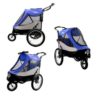 Візок для собак та котів Petique Trailblazer Jogger – блакитний, великий, з великим об'ємом для зберігання, складна конструкція, повітряні колеса, 3 повідки, віконце Peek-a-Boo