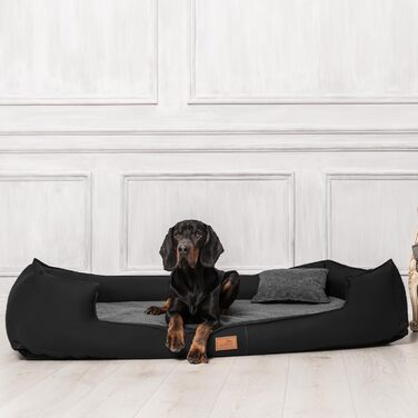 Tierlando® Ліжко ортопедичне для собак Linus Ortho Plus, 110x90 см, з віско-матрацом, штучна шкіра, чорний | Ліжко для собак