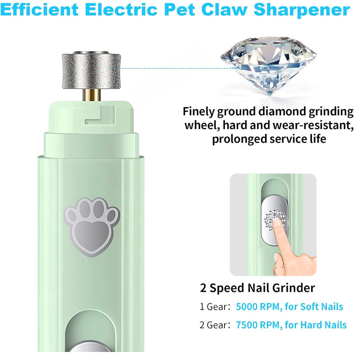Шліфувальник кігтів для собак Czemo Profi Krallenschleifer, портативний, тихий, для собак та котів, 2 швидкості, догляд за кігтями, середні та малі породи