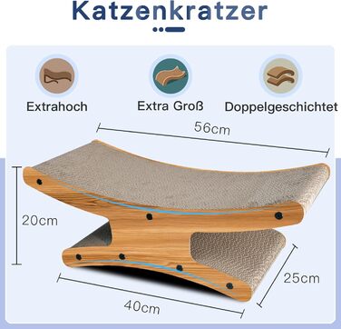 Кігтеточка для котів з будиночком - XL, двостороння картонна кігтеточка 56x26x20см - стабільне ліжко, місце для відпочинку та іграшка-м'ячик з дерева
