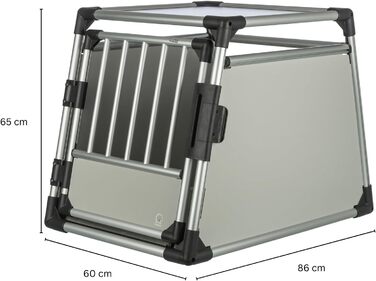 Тріксі Транспортний бокс для собак з алюмінію, срібний – M (60x65x86 см) / L (90x63x65 см), стабільний, тихий, з неслизьким килимком