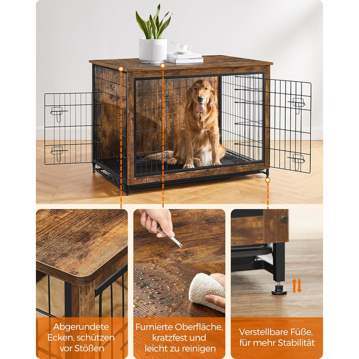 Клітка для собак Feandrea з журнальним столиком, вінтажний коричневий, 112 x 75 x 82 см, до 36 кг