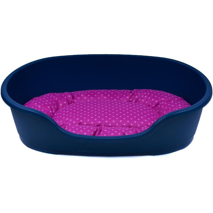 Корзина для собак Adena, 71 x 48 см, блакитна + подушка з принтами, рожева, 71 x 48 x 22 см