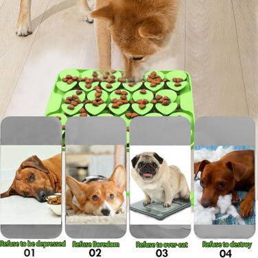 Силіконова килимок-іграшка для собак, кошенят, повільне годування, килимок для ласощів, тренування тварин, сприяє природному пошуку їжі, знімає стрес, зелений (20,6 x 19,1 см)