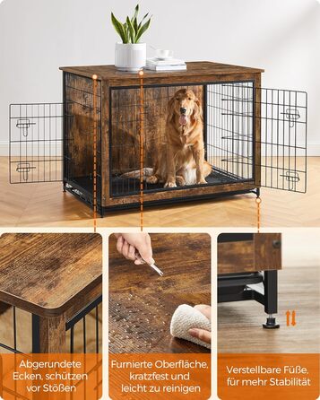 Клітка для собак Feandrea з журнальним столиком, вінтажний коричневий, 112 x 75 x 82 см, до 36 кг