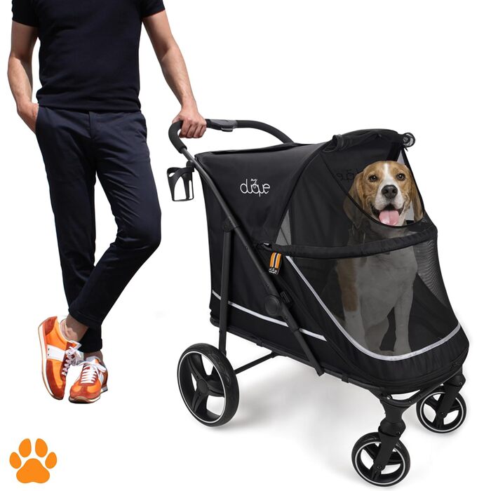 Buggy для собак MY DUQUE CHAMP XL – великий, для великих собак, чорний, з дощем, місцем для напоїв та вантажним відсіком (50кг)