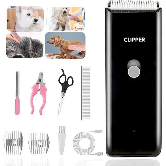 Електрична машинка для стрижки котів та собак, USB, акумуляторна, водонепроникна, безшумна (чорна)