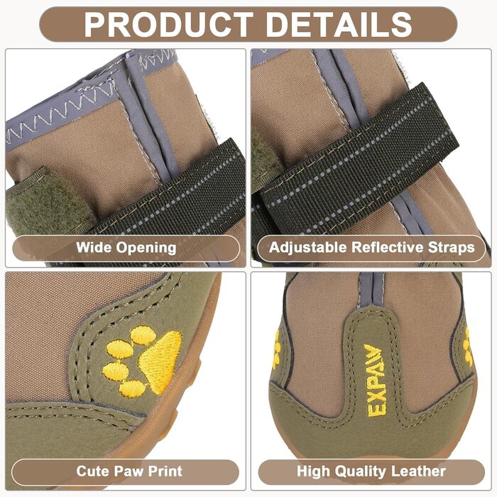 Зимові чоботи для собак великих порід, захист лап від холоду та слизькості. Водонепроникні чоботи для собак, підходять для снігу, дощу, гарячого асфальту та прогулянок. Розмір 7: 75x78 см (Д*Ш) (4 шт. в упаковці). Розмір 6: 71x65 см (Д*Ш) (4 шт. в упаковц