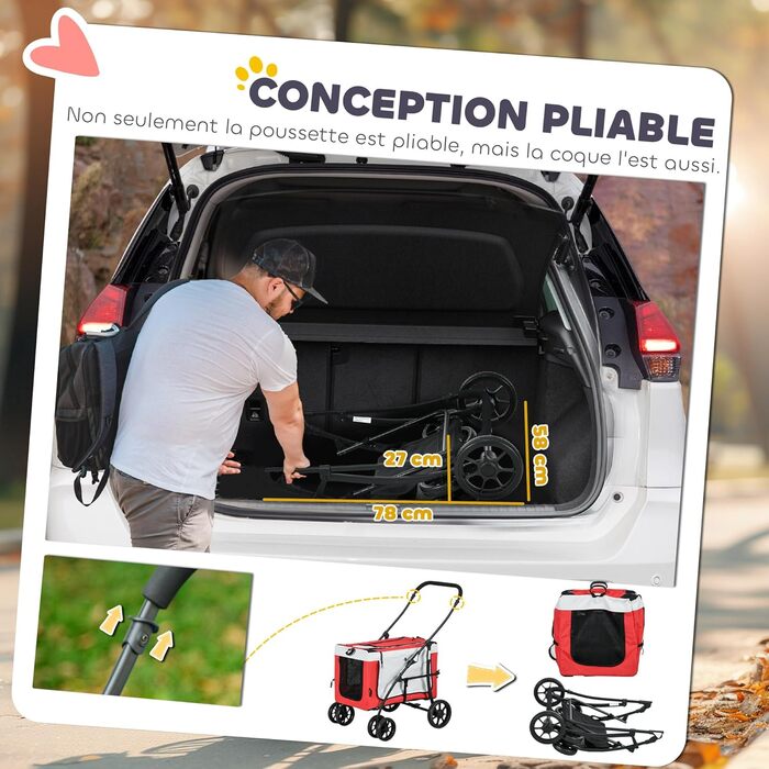 Візок для тварин PawHut 2-в-1: для собак, котів та дітей, з люлькою, червоний