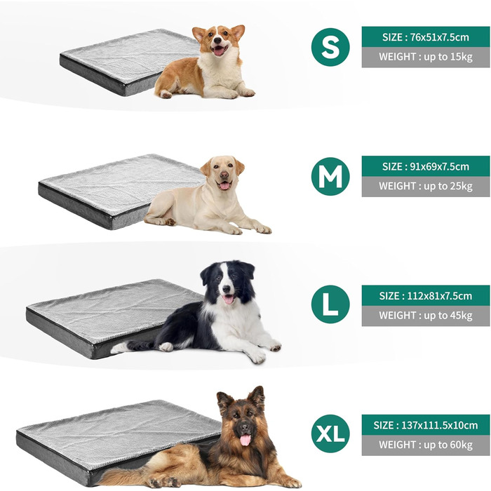 Кіжне ліжко YITAHOME для собак - 76x51 см, знімний чохол, килимок для собак, миється, не слизьке, сірий 76x51x7.5 см (Д x Ш x В)