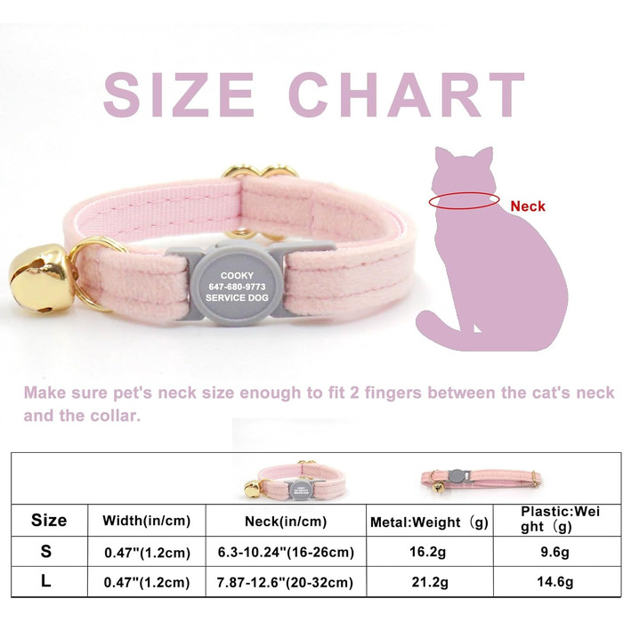 Персоналізоване ошатне нашийник для кота з безпечною застібкою та дзвіночком, нашийник з іменним жетоном та номером телефону, регульований, з велюру, для кошенят