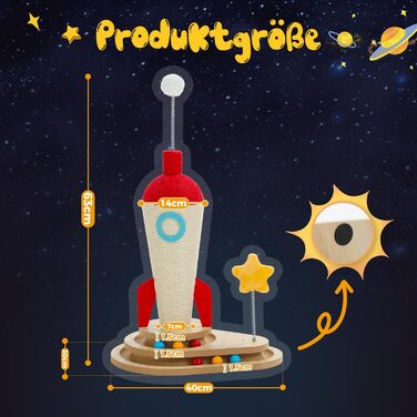 Інтерактивна іграшка для котів PETEPELA з подряпальним стовпчиком у формі ракети, кулькова траса, пір'їнка, з масиву дерева, багатофункціональна