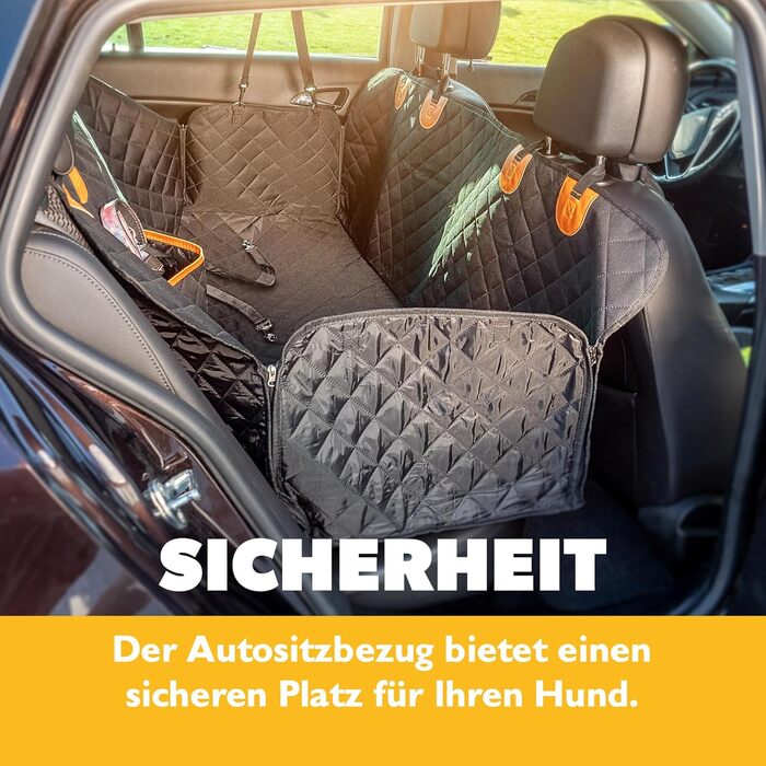 КADAX Накидка на сидіння авто для собак, 135x145 см, чорно-помаранчевий, з кріпленням для безпеки
