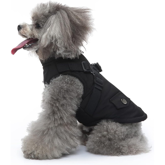 Тепла куртка для собак, 2-в-1, без тяги, для цуценят та собак середніх розмірів, чорна