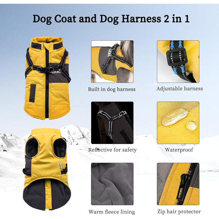 Теплий зимовий одяг для собак - куртка та одяг для цуценят, з світловідбиваючим нашийником, блакитний (XL, жовтий)
