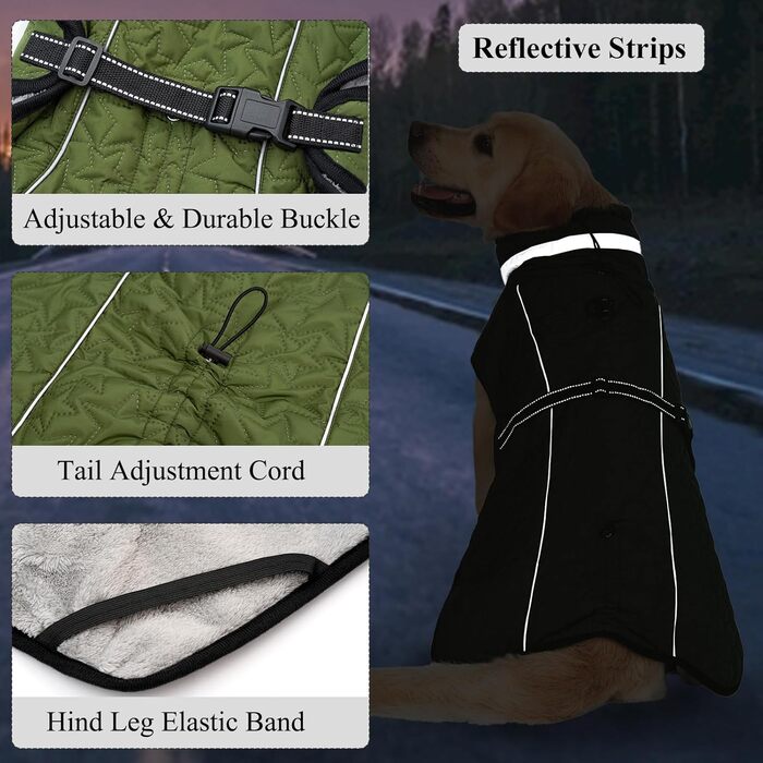 Водонепроникна куртка для собак на зиму: тепла, з підкладкою з флісу, з отвором для повідка, для малих, середніх та великих собак (XL, зелена)