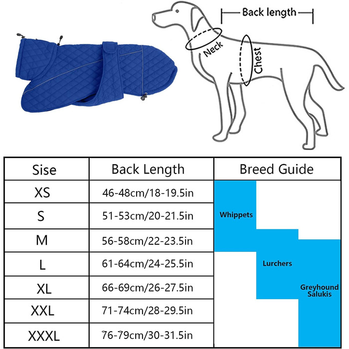 Зимовий теплий куртка Babypet для собак середніх та великих порід, водонепроникний, з блискавкою та отвором, відбиваючий, регульований, для холодних умов, Marineblau (gesteppt)