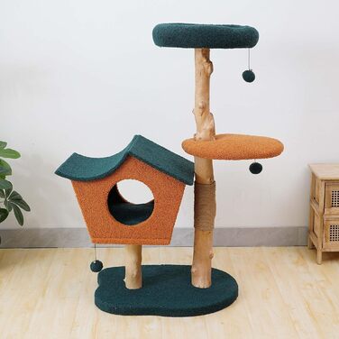 Котячий будиночок з дерева з штучним хутром Fudajo, 114 см, з кульками для ігор