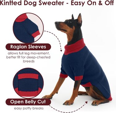 IKIPUKO Пуловер для собак, теплий одяг для собак з отвором для повідка, святковий новорічний пуловер для собак, хлопчиків, дівчаток, зимовий пуловер з коміром-стійкою (M, темно-синій)