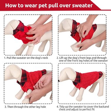 Теплий собачий светр у клітинку з коміром-горловиною та отворами для повідка – зимовий одяг для собак маленьких, середніх та великих порід. Светр для котів на Різдво, червоний, розмір M, червоний