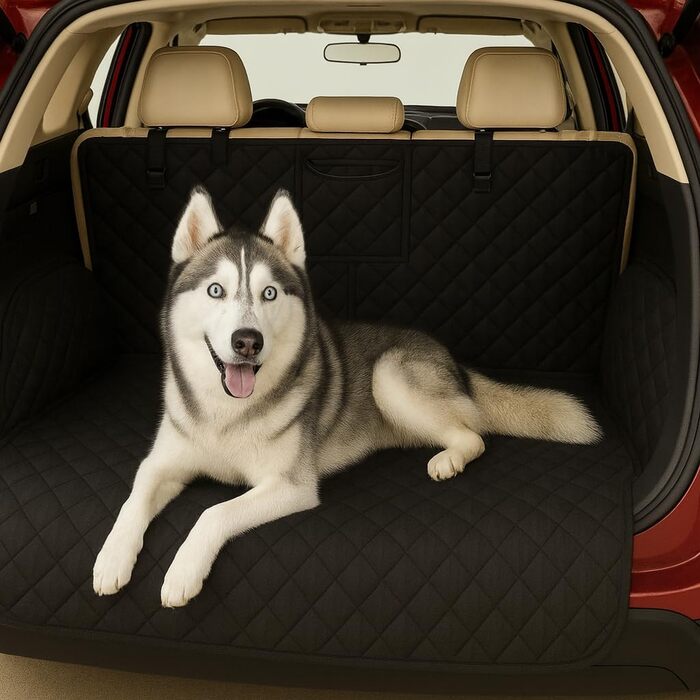 Набір для автомобіля для собак: водовідштовхувальний килимок у багажник та регульоване перегородка (90-155 см ширина, 75-134 см висота) – універсальний, міцний