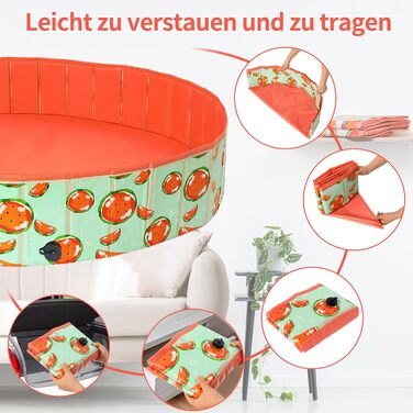 Надувний басейн для собак великих та маленьких порід, 80/120/160 см, складаний, портативний, екологічний PVC, (S:80x20 см, кавун)