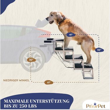 Сходинки для собак у машину – складні, широкі, для великих собак, 4 сходинки, до 105 кг, світяться в темряві, захист суглобів