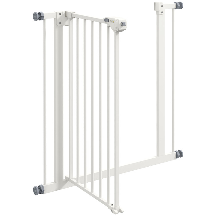 PawHut Door Gate Gate, Шлагбаум, 74-80 см, Сходові ворота для домашньої тварини, Ворота для собаки, Захисні ворота без свердління, Метал, Пластик, Білий | Аосом
