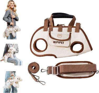 PETCUTE Сумка-переноска для собак 4-в-1, ручка-шофер для великих собак, дихаюча сумка-переноска на плечі для маленьких цуценят, сумка для тварин з ремінком на плечі, для прогулянок на вулиці Бежевий+Коричневий
